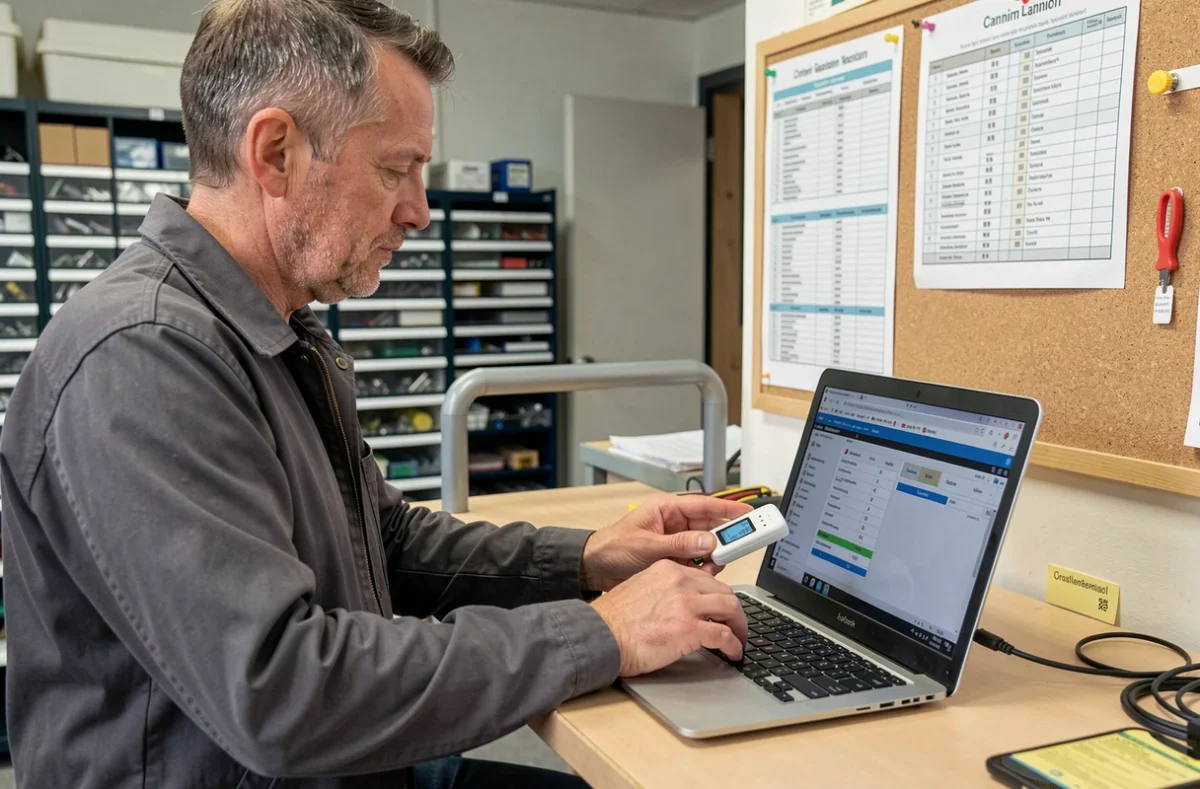 Technicien d'Armor Service Informatique effectuant un diagnostic matériel sur un ordinateur portable à Lannion