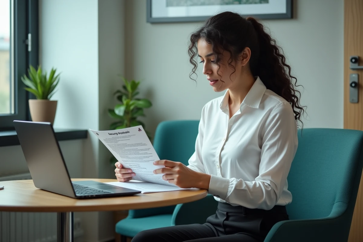 Jeune agente publique consultant un guide de bonnes pratiques pour sécuriser ses échanges via Melanie Web
