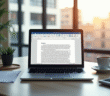 Bureau moderne avec ordinateur convertissant Word en PDF