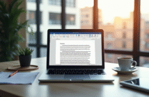 Bureau moderne avec ordinateur convertissant Word en PDF