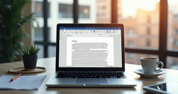 Bureau moderne avec ordinateur convertissant Word en PDF