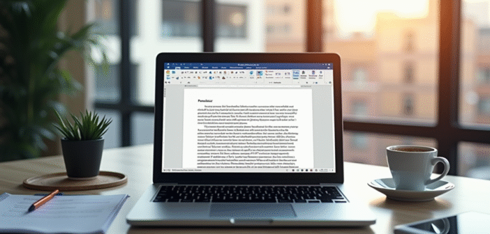 Bureau moderne avec ordinateur convertissant Word en PDF
