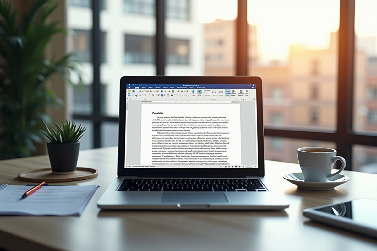 Bureau moderne avec ordinateur convertissant Word en PDF