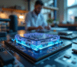 Capteur digital futuriste sur un plan de travail avec circuits