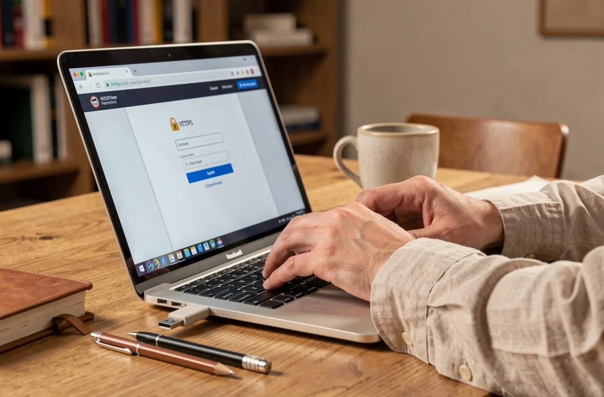 Clé USB de sécurité insérée dans un ordinateur portable pour accéder à l'intranet de Caen à distance de manière sécurisée