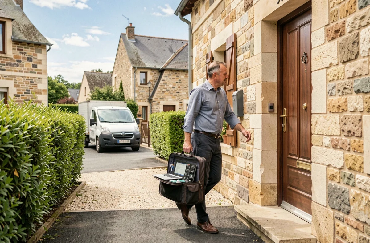 Technicien de Cool Mon PC arrivant au domicile d'un client pour une intervention de dépannage informatique