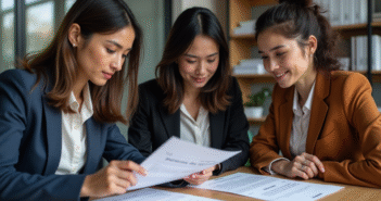 Groupe de professionnels discutant de données sensibles au bureau