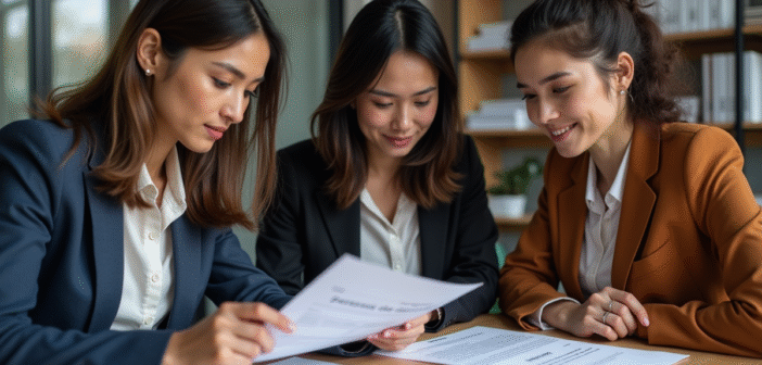 Groupe de professionnels discutant de données sensibles au bureau