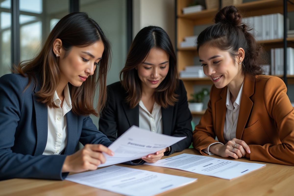 Groupe de professionnels discutant de données sensibles au bureau