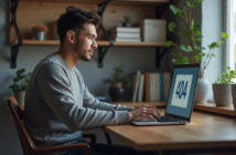 Jeune homme face à une erreur 404 sur son ordinateur