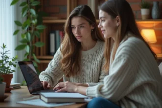 Jeune femme concentrée sur son ordinateur dans un bureau moderne