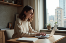 Jeune femme concentrée créant un mot de passe sécurisé