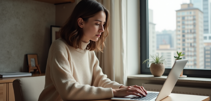 Jeune femme concentrée créant un mot de passe sécurisé