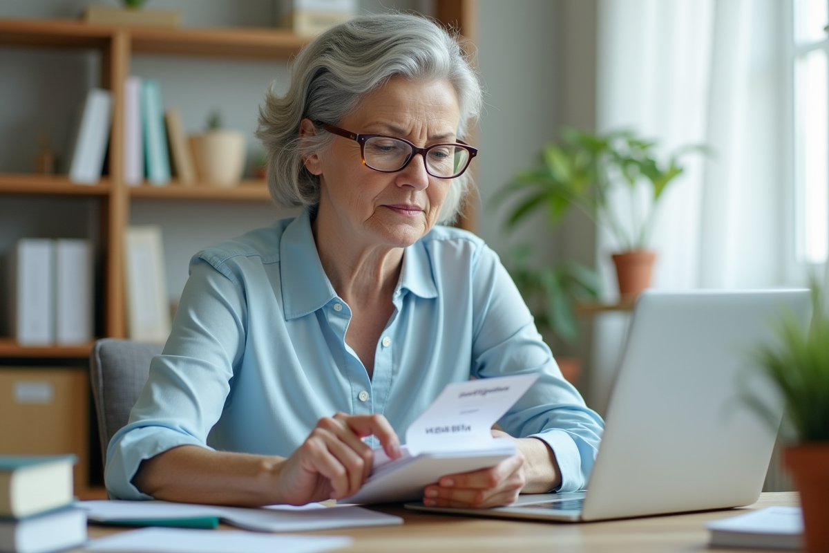 Femme organisée classant des dossiers personnels à la maison