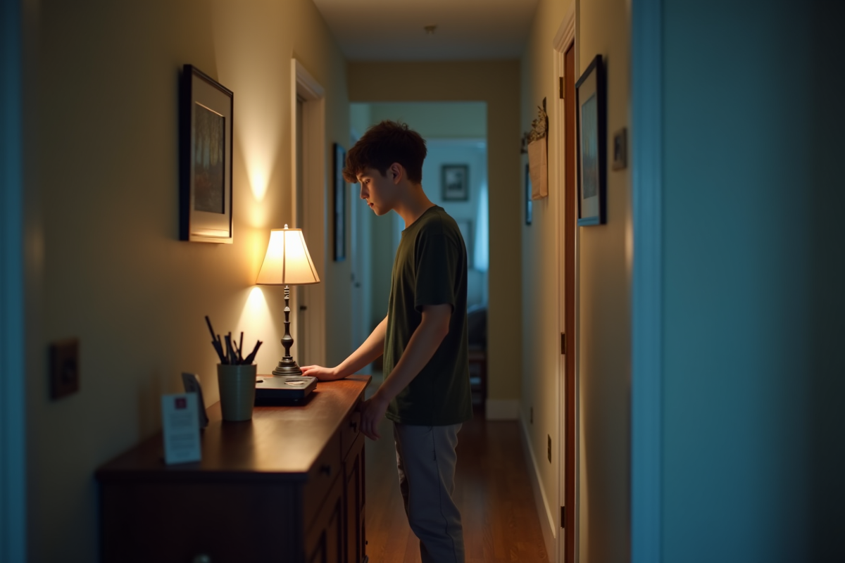 Adolescent éteint le WiFi dans le couloir la nuit