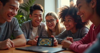 Un aperçu des fonctionnalités du jeu Google sur l’année du Serpent Groupe de jeunes jouant au jeu Snake sur tablette