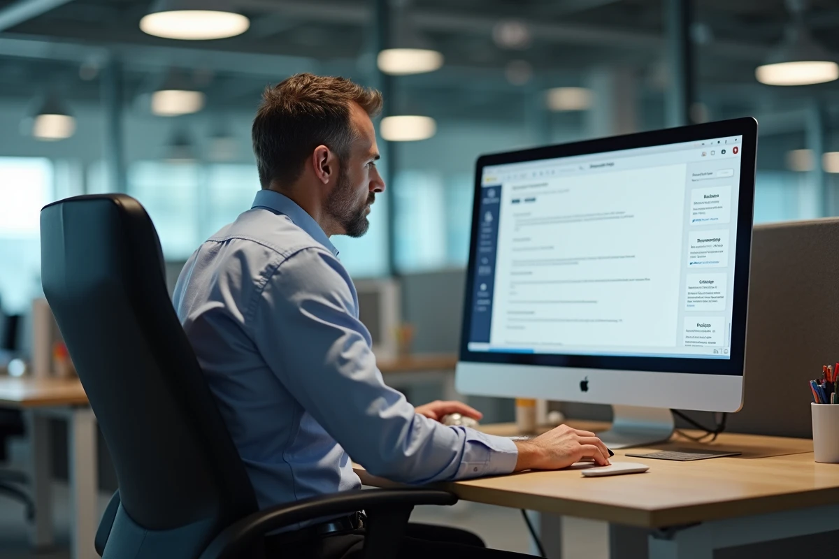 Homme installant un logiciel de conversion PDF sur son bureau