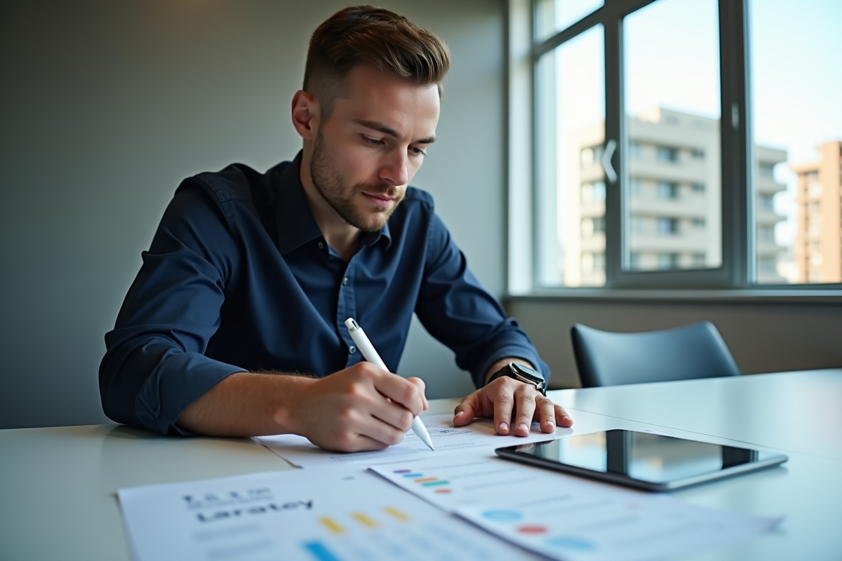 Jeune homme prenant des notes lors d