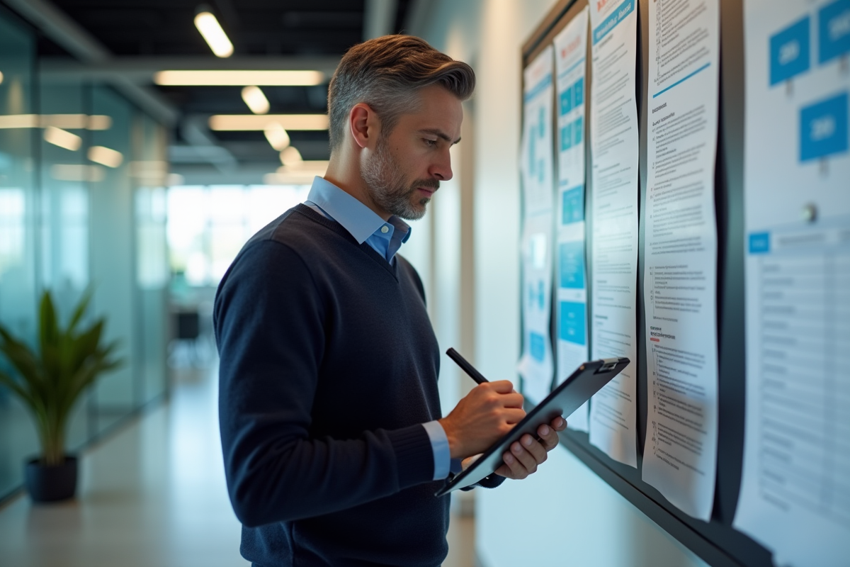 Homme en tenue décontractée analysant des diagrammes de confidentialité