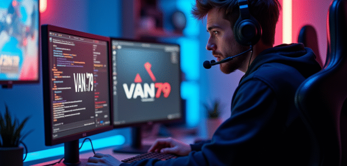 Joueur esport concentré devant un setup gaming Valorant VAN 79