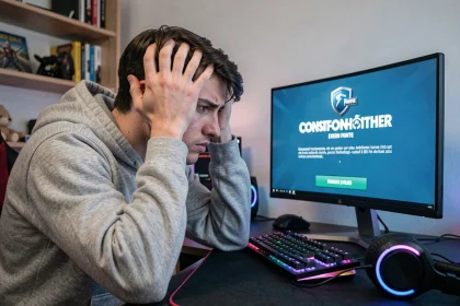 Joueur Fortnite frustré face à un écran d'erreur de déconnexion réseau sur son setup gaming