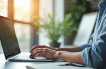 Personne tapant un email sur un ordinateur lumineux