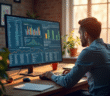 Professionnel travaillant avec graphiques SEO et mots clés