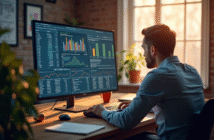 Professionnel travaillant avec graphiques SEO et mots clés