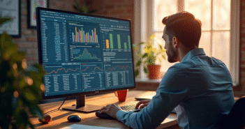 Classification à longue traîne : définition et intérêt pour le référencement SEO Professionnel travaillant avec graphiques SEO et mots clés