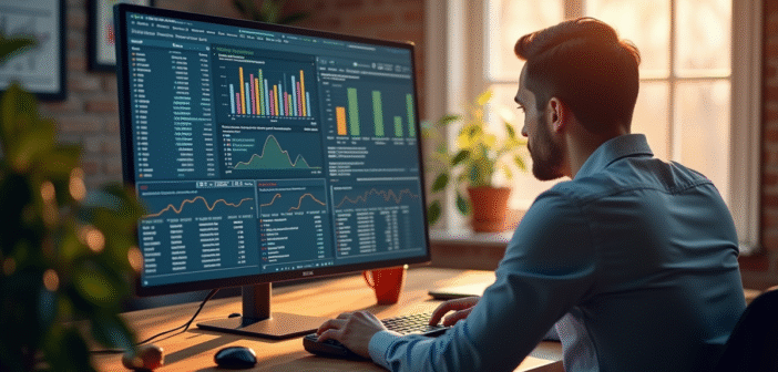 Professionnel travaillant avec graphiques SEO et mots clés