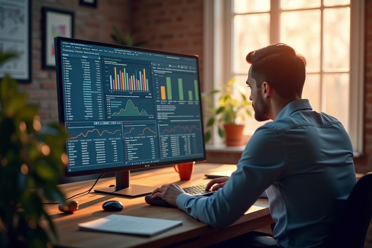 Professionnel travaillant avec graphiques SEO et mots clés