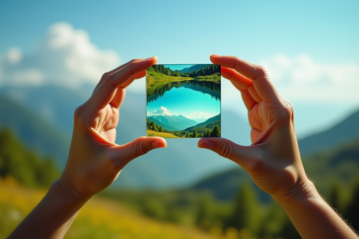 Reflet d un paysage naturel dans un capteur translucide